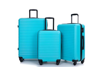 3 Piece Luggage Sets ABS Lightweight Suitcase with Two Hooks, Spinner Wheels, TSA Lock, (20/24/28) Turquoise