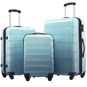 Hardshell Luggage Sets 3 Piece Gradient Color Expandable Suitcase with Spinner Wheels and TSA Lock Lightweight 20" 24" 28" Available,Gradient Blu