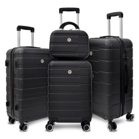 4 Piece Hard Shell Luggage Set,Carry on Suitcase with Spinner Wheels,Family Luggage Set,Black(12/20/24/28in)