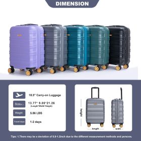 Carry On Luggage Airline Approved18.5" Carry On Suitcase With TSA Approved Carry On Luggage With Wheels Carry on Bag Hard Shell Suitcases, DARK G