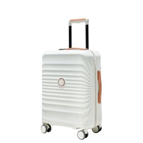 20" Carry on Luggage Lightweight Suitcase TSA Lock USB port Expandable Luggage Artificial leatherTop handle Spinner Wheels CREAMY WHITE