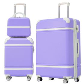 Hardshell Luggage Sets 3 Pieces 20"+28" Luggages and Cosmetic Case Spinner Suitcase with TSA Lock Lightweight,Purple