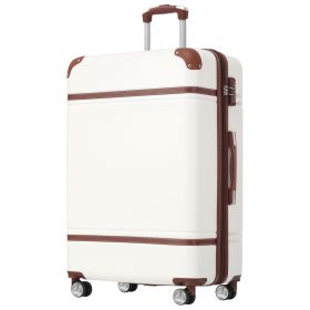 Hardshell Luggage with TSA lock , 28" Expandable Lightweight Suitcase with Spinner Wheels, Single Vintage Luggage,White