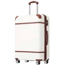 Hardshell Luggage with TSA lock , 24" Expandable Lightweight Suitcase with Spinner Wheels, Single Vintage Luggage,White