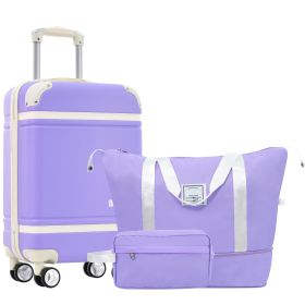 Hardshell Luggage Sets with Bags Carry-on Suitcase Double Spinner Wheels with TSA Lock ,Single Vintage Luggage 20 IN,Purple
