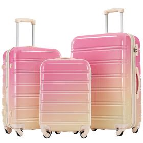 Hardshell Luggage Sets 3 Piece Gradient Color Expandable Suitcase with Spinner Wheels and TSA Lock Lightweight 20" 24" 28" Available,Pink and Yel