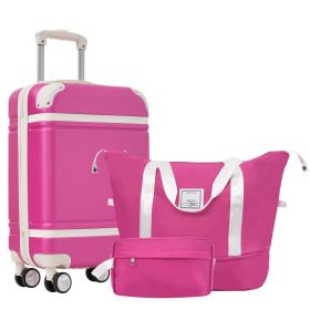Hardshell Luggage Sets with Bags Carry-on Suitcase Double Spinner Wheels with TSA Lock ,Single Vintage Luggage 20 IN,Pink