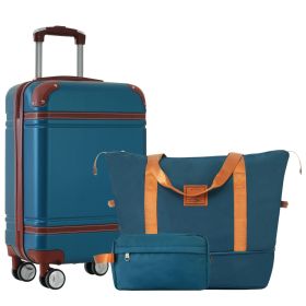 Hardshell Luggage Sets with Bags Carry-on Suitcase Double Spinner Wheels with TSA Lock ,Single Vintage Luggage 20 IN,Blue