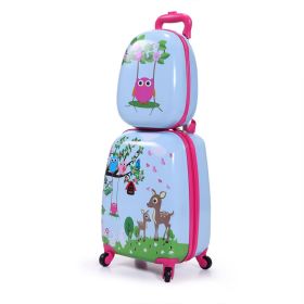 2 PCS Kids Luggage Set, 12" Backpack and 16" Spinner Case with 4 Universal Wheels, Travel Suitcase for Boys Girls, Light Blue with Animal Pattern