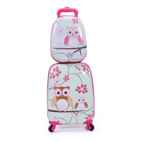 2 PCS Kids Luggage Set, 12" Backpack and 16" Spinner Case with 4 Universal Wheels, Travel Suitcase for Boys Girls, Pink with Animal Patterns
