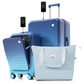 3-Piece Luggage Set with 20" Front-Opening Carry-On, 28" Suitcase, and Expandable Travel Bag, blue