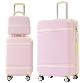 Hardshell Luggage Sets 3 Pieces 20"+28" Luggages and Cosmetic Case Spinner Suitcase with TSA Lock Lightweight,Light Pink