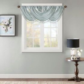 Faux Silk Waterfall Embellished Valance Dusty Aqua 38x46"