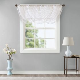 Diamond Sheer Embroidered Waterfall Valance White 38x46"