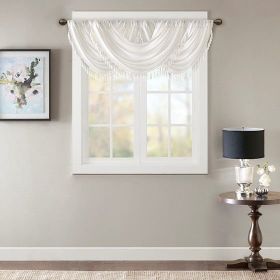 Faux Silk Waterfall Embellished Valance White 38x46"