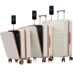 Luggage 3 Piece Sets20"24"28", 20 "24" with front pocket,Hard Shell Luggage Carry on Luggage Set with TSA Lock , usb, universal wheel,cup holder