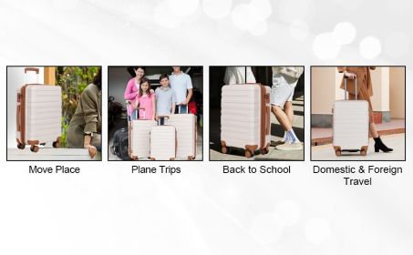 luggage sets 3 piece,carry-on luggage with wheels,check in luggage,28/24/20 inch luggage,tsa approved lock,hardshell suitcase,Blue ,Beige