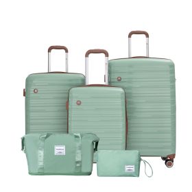 5 Piece Suitcase Set, PP Hardshell Carry on Suitcase Set, Travel Suitcases with Silent plane wheeland TSA Lock GREEN.