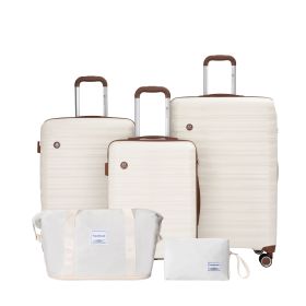 5 Piece Suitcase Set, PP Hardshell Carry on Suitcase Set, Travel Suitcases with Silent plane wheeland TSA Lock WHITE.