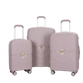 Hardshell Suitcase Double Spinner Wheels PP Luggage Sets Lightweight Durable Suitcase with TSA Lock,3-Piece Set (20/24/28) , Griege
