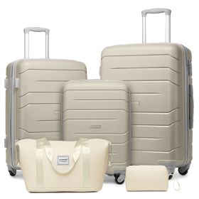 Luggage Sets 5 Piece, Expandable Luggage Hardside PP Suitcase Sets with Spinner Wheels TSA Lock, Sand Grey
