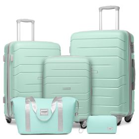 Luggage Sets 5 Piece, Expandable Luggage Hardside PP Suitcase Sets with Spinner Wheels TSA Lock, Mint Green