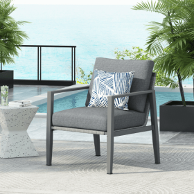 Gray Aluminum Lounge Chair With Sleek Rope Accents And Comfortable Cushions, Perfect For Modern Outdoor And Indoor Spaces (Option: Gray-1pcs)