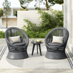 Set Of 2  26.7 Modern Gray Wicker Lounge Chair With Rattan And Iron Frame, Featuring A Stylish Round Design, Perfect For Living Room, Patio, Or B (Option: Gray)