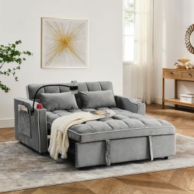 55.51 Inch Versatile Foldable Sofa Bed In 3 Lengths, Modern Sofa Sofa Sofa Velvet Pull-out Bed, Adju (Color: Grey)