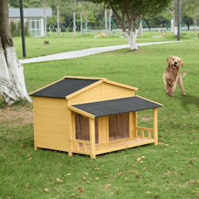 Dog House, Waterproof Dog Cage Kennel, Wooden Outdoor And Indoor Dog House, Raised Pet Kennel For Medium Dogs, Log Cabin Style With Porch,Elevate (Option: Natural)