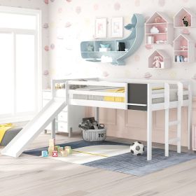 Twin Loft Bed With Slide, Stair, Chalkboard - White (Color: White)