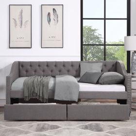 Twin Size Upholstered Daybed With 2 Drawers, Wood Slat Support, Gray (Option: Gray)