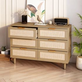 6 Drawers Rattan Dresser Rattan Drawer, Bedroom,Living Room (Option: Oak)