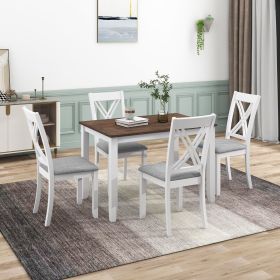 TOPMAX Rustic 5-Piece Dining Set With 4 X-Back Chairs, White (Color: White)