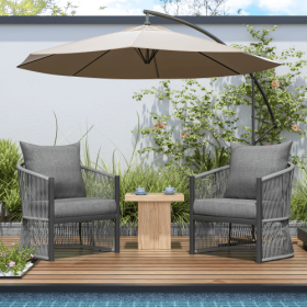 Set Of 2 Modern Gray Curved Aluminum Lounge Chair With Stylish Rope-Weave Design And Cushioned Comfort, Perfect For Outdoor Living (Option: Gray)