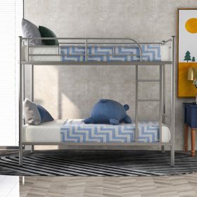 Twin Over Twin Metal Bunk Bed  Silver (Color: Silver)
