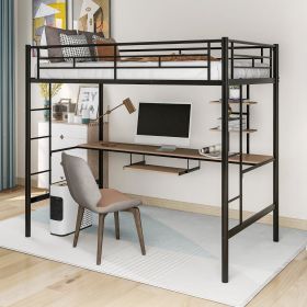 Loft Bed With Desk And Shelf , Space Saving Design,Twin (Color: black)