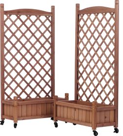 Raised Garden Bed with Trellies 2 Pack, Outdoor Wooden Planter Box & Plant Stand with Climbing Racks (Color: as Pic)