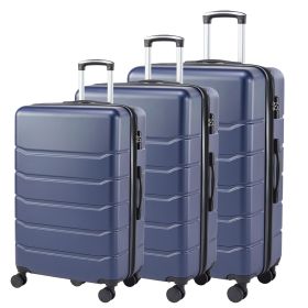Hard sided expand suitcase with rotating wheels, TSA lock, retractable handle, blue, 20"-28" 3-Pack (Color: as Pic)