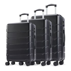 Hard sided expand suitcase with rotating wheels, TSA lock, retractable handle, black, 20"-28" 3-Pack (Color: as Pic)