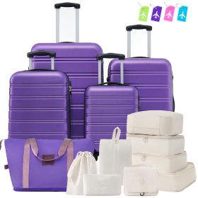Hardshell Luggage Sets 4 pcs + Bag Spinner Suitcase with TSA Lock Lightweight-16"+20"+24"+28" Luggages (Color: as Pic)