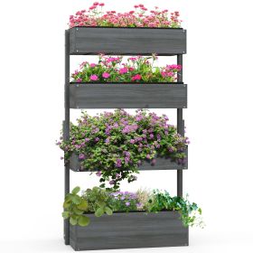Outsunny Vertical Garden Planter, Wooden 4 Tier Planter Box, Self-Draining with Non-Woven Fabric for Outdoor Flowers, Vegetables and Herbs, Gray (Color: as Pic)