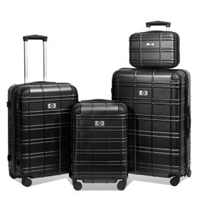 Luggage Sets ABS+PC Hardshell 4pcs Luggage Hardside Lightweight Durable Suitcase sets Spinner Wheels Suitcase with TSA Lock (12/20/24/28),black (Color: as Pic)