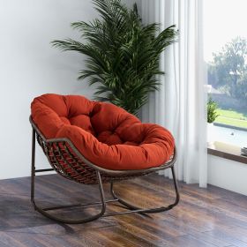 Outdoor Rattan Rocking Chair With Padded Cushion For Porch & Living Room (Color: Orange)