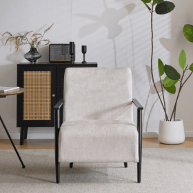26.38 Modern Beige Lounge Chair With Polyester Upholstery And Sturdy Metal Frame, Ideal For Living Room, Bedroom, Or Office (Option: Beige-1pcs)