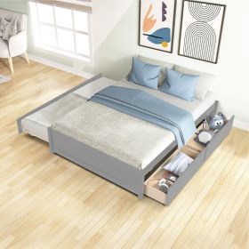 FULL BED WITH TWIN SIZE TRUNDLE AND TWO DRAWERS FOR GREY COLOR (Option: Gray)