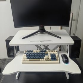 32 Inch Office Desk Converter, Height Adjustable Sit And Stand Lifter, Dual Monitor And Laptop Workstation, Bandwidth Keyboard Stand, White (Color: White)