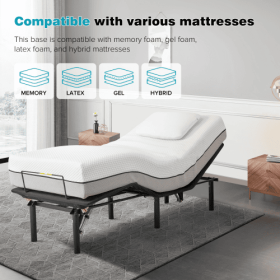 Adjustable Bed Base,Bed Frame With Head And Foot Incline,Anti-Snore, Wireless Control, TXL (Option: Antique Black)