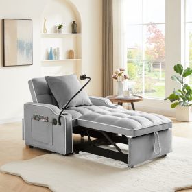 Convertible Sleeper Chair Sofa Bed Adjustable Pull Out Sleeper Chair Bed Multi-Pockets Folding Sofa (Color: Grey)
