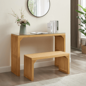 Dining Bench And Table, Pine Indoor Wood Bench For Entryway,Living Room,Kitchen And Bedroom Table And Bench Set  Nature, Long Bench  Table Temper (Option: Natural)